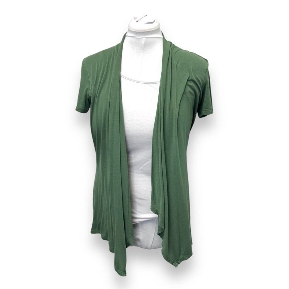 Andrea Missy Women’s Short Sleeve Open-Front Green Cardigan Layered Blouse M